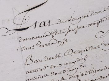 Handschrift, Manuskript, Manuscrit: Colonel Dutrique, Régiment de Lorraine: É́tat des comptes du Régiment de Lorraine, 1753