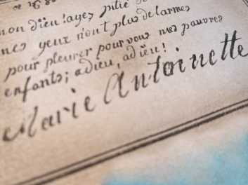 Marie Antoinette, Königin von Frankreich (Marie-Antoinette, reine de France, queen of France), Das letzte Billet der französischen Königin wenige Stunden vor ihrer Hinrichtung (Faksimile) / The Queen of France's last letter a few hours before her execution (facsimile) / Le dernier billet de la reine de France quelques heures avant son exécution (fac-similé), 16. Oktober 1793
