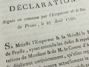 Leopold II., Friedrich Wilhelm II. von Preußen, Comte d'Artois, Comte de Provence, Französische Revolution, Pilnitzer Deklaration, Déclaration signée a Pillnitz par l'Empereur et le Roi de Prusse, 1791