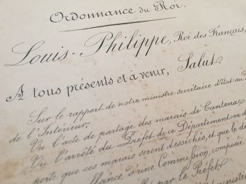 Louis-Philippe I., Louis-Philippe Ier, königliche Ordonnanz, Trockenlegung der Sümpfe von Cantenac, Ordonnance du Roi, concernant le partage et l'entretien des marais de Cantenac, dans le Médoc (Gironde), 1834