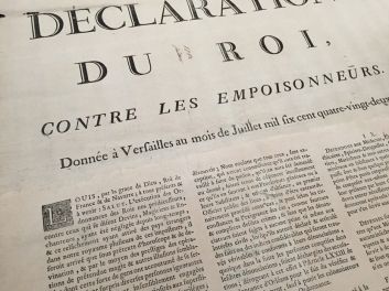 Louis XIV (Ludwig XIV.), Louis XVI (Ludwig XVI.), Affaire des Poisons, Giftaffäre, königliche Ordonnanz gegen Giftmischer Wahrsager und Magier, Déclaration du Roi contre les Empoisonneurs, Plakat, Affiche, (1682) 1780